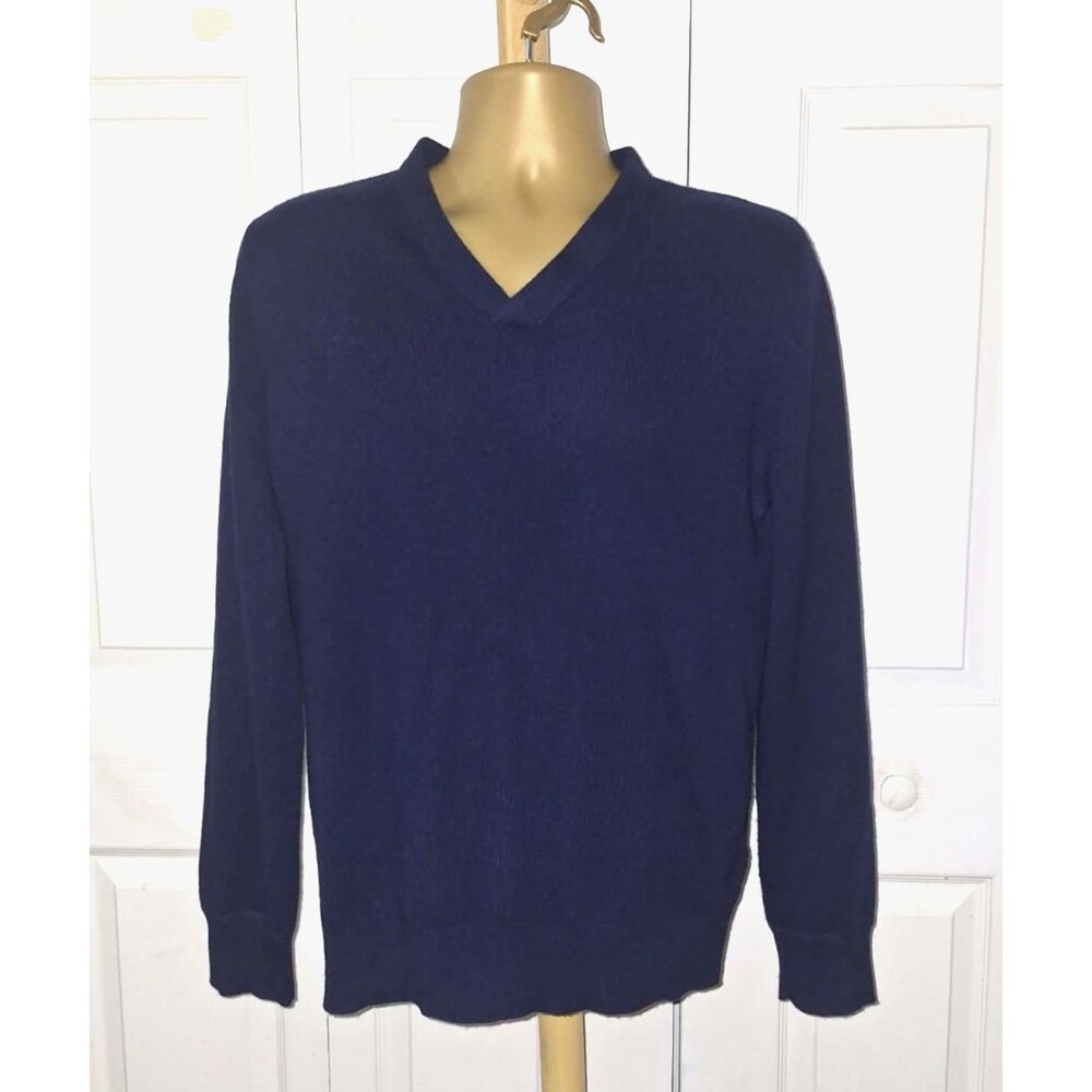 Lucky Brand Mens Blue V Neck Sweater 100% Cashmere Pullover Medium Casual Preppy